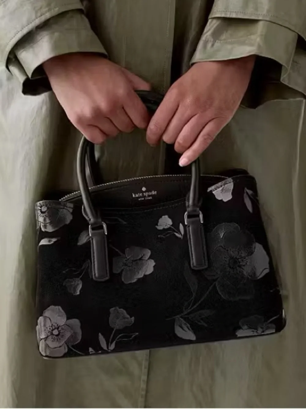 ♠️Kate Spade New York Thompson Street Floral Suede Small Satchel Bag, Black NWT